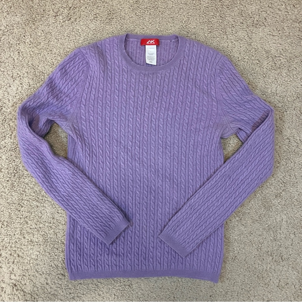 Anne Klein Sport Women’s Sweater 100% Cashmere Lavender Cable Knit Lightweight